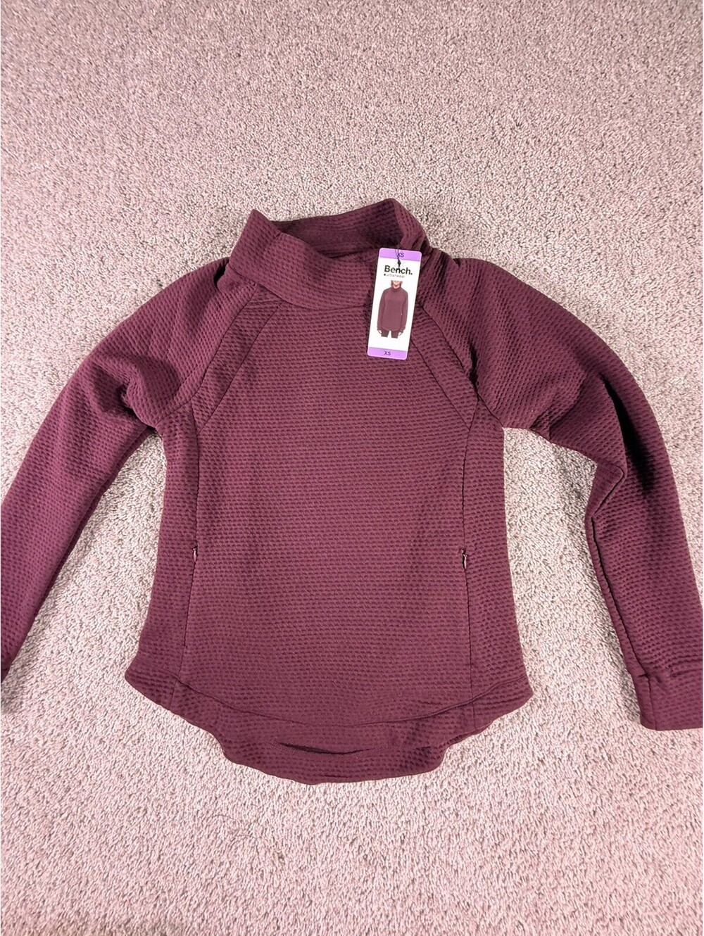 Bench Women's Funnel Neck With Pockets Pullover Top Burgundy Size XS